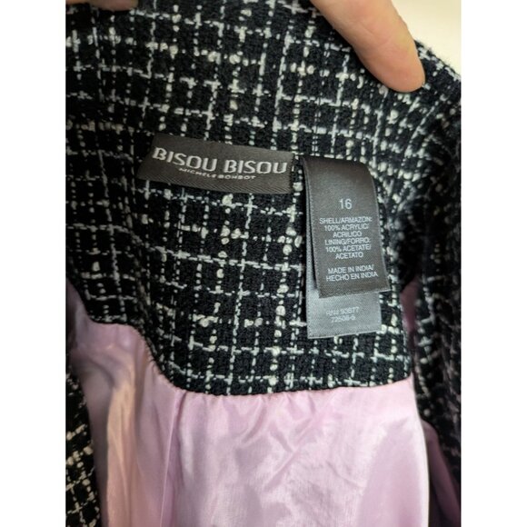 Bisou Bisou Michelle Bohbot Black and White Tweed fringe blazer jacket Size 16 - Picture 6 of 8